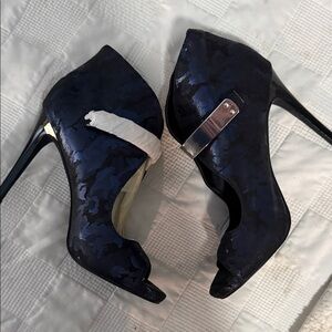 Fergalicious Navy Peep-Toe Heels